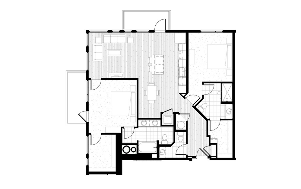B21 - 2 bedroom floorplan layout with 2.5 baths and 1380 square feet.